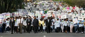 Rev. Matthews was among more than 5,000 people who rallied in Tallahassee in 2010 to support school choice. He's in the front row on the left, walking with a cane.