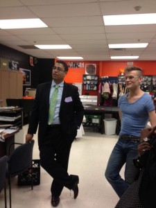 Scott Thomas, left, and Blake High School costume design teacher Jared Porter, talk about the magnet school's arts program and how it gets students excited about learning. Thomas is the new executive director of Magnet Schools of America in Washington, D.C.