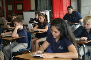 Students at Bok Academy Middle School in Lake Wales, Fla., use Nooks in class. The school recently became one of 43 Apple Schools of Distinction for its efforts to create a 21st Century learning environment.