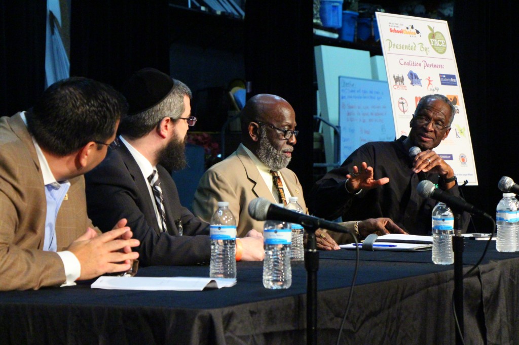 From left to right: Julio Fuentes with HCREO; Rabbi Moshe Matz with Agudath Israel of Florida; T. Willard Fair of the Urban League of Greater Miamii; and BAEO's Howard Fuller.