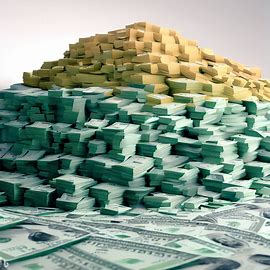Illustrated pile of dollar bills in different colors