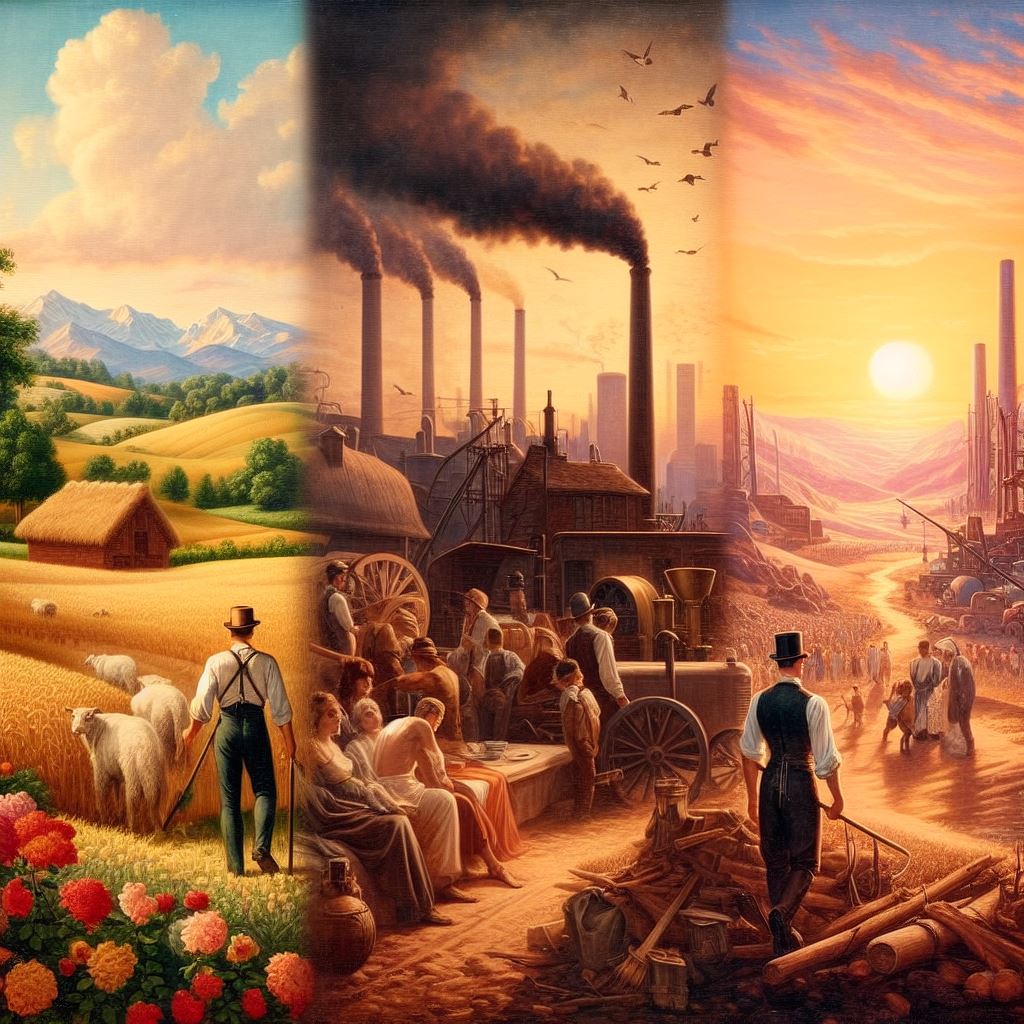 three eras of American society: pre-industrial, industrial, and post-industrial